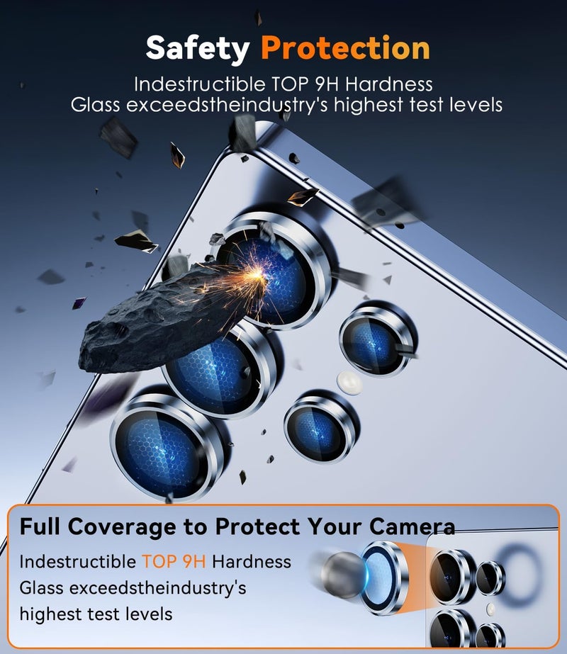 CloudValley for Samsung Galaxy S25 Ultra Camera Lens Protector, 9H Tempered Glass + Aluminum Alloy Individual Lens Protective Ring, [1 Second Installaion] Ultra-HD Glass Cover,Titanium Blue - Image 2